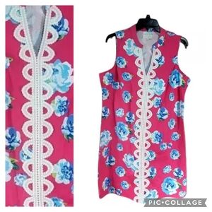 Mud Pie Womens Dress Size Large Sleeveless Sheath Crochet Lace EUC Pink